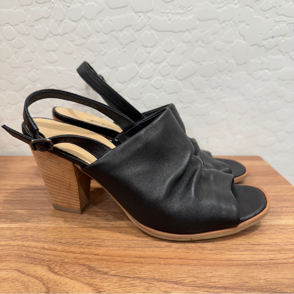 Paul Green Raquel Heels Women 6 Black Leather Block Sandals Slingbacks Old Money